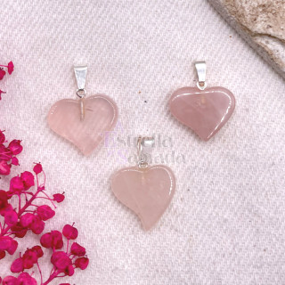 Dije Corazón Plano Cuarzo Rosa | Estrella Sagrada