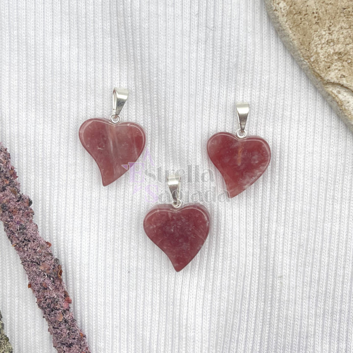 Dije Corazón Plano Cuarzo Rojo | Estrella Sagrada