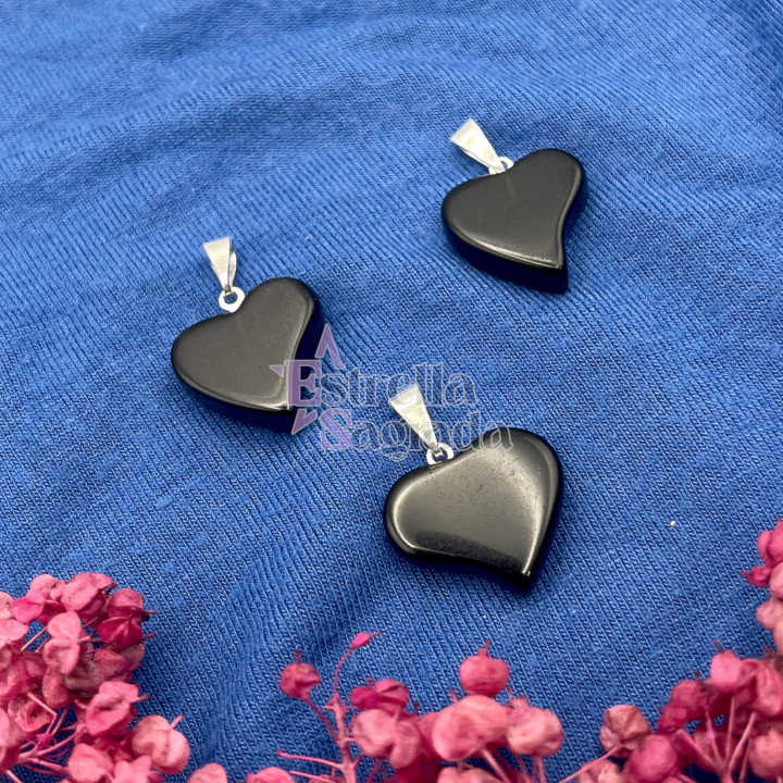 Dije Corazón Plano Obsidiana | Estrella Sagrada
