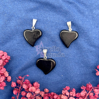 Dije Corazón Plano Obsidiana | Estrella Sagrada