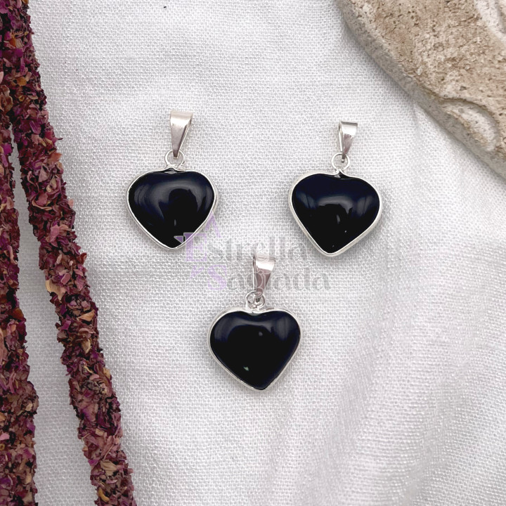 Dije Corazón Obsidiana Con Virola Mini | Estrella Sagrada